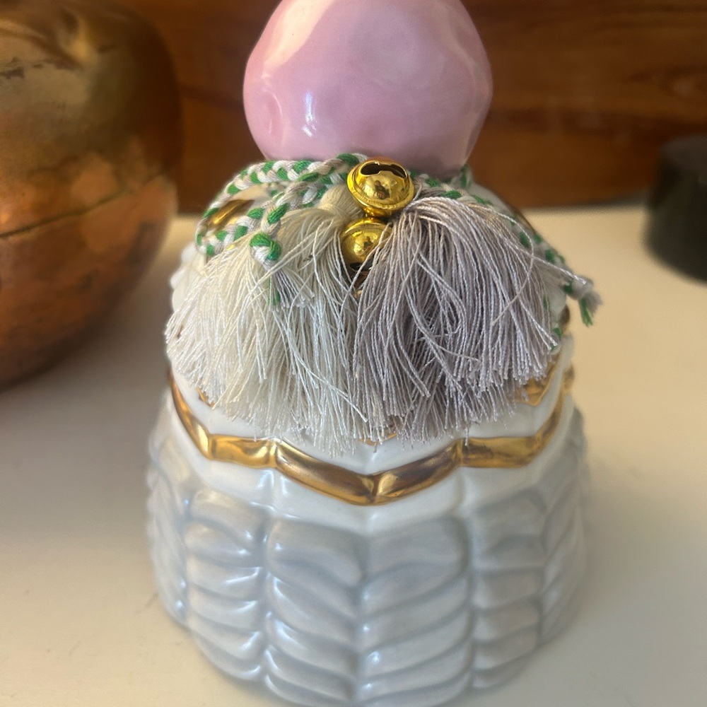 Anthropologie candle- Decorative Ceramic Bell with Tassels- gentle use